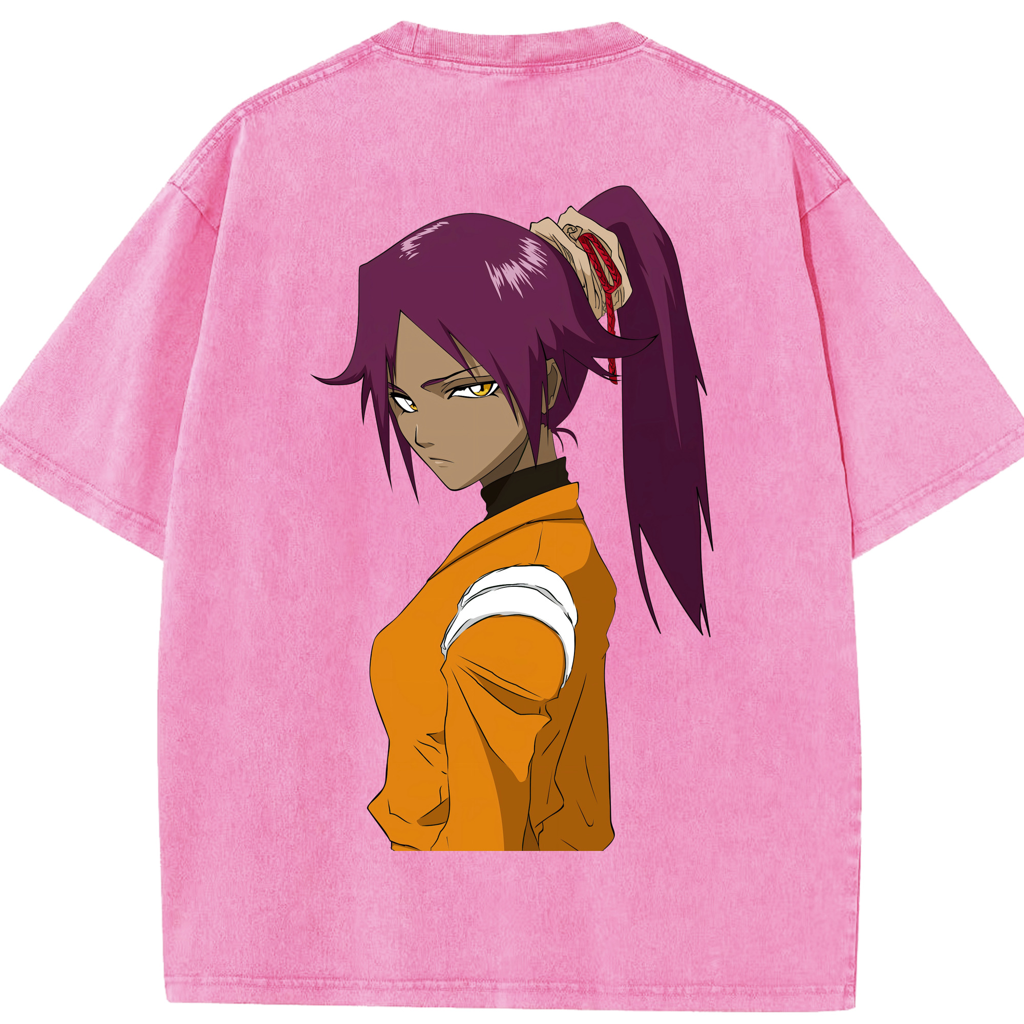 （画像用） ブリーチ 四楓院 夜一（しほういん よるいち） BLEACH Shihouin Yoruichi 綿100% ヴィンテージ風 半袖Tシャツ（背面プリント）